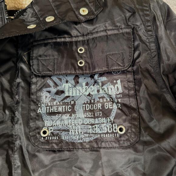 Timberland Jacket Men Black Hooded Insulated Warm Parka Coat Faux Fur Size Med - Picture 15 of 16